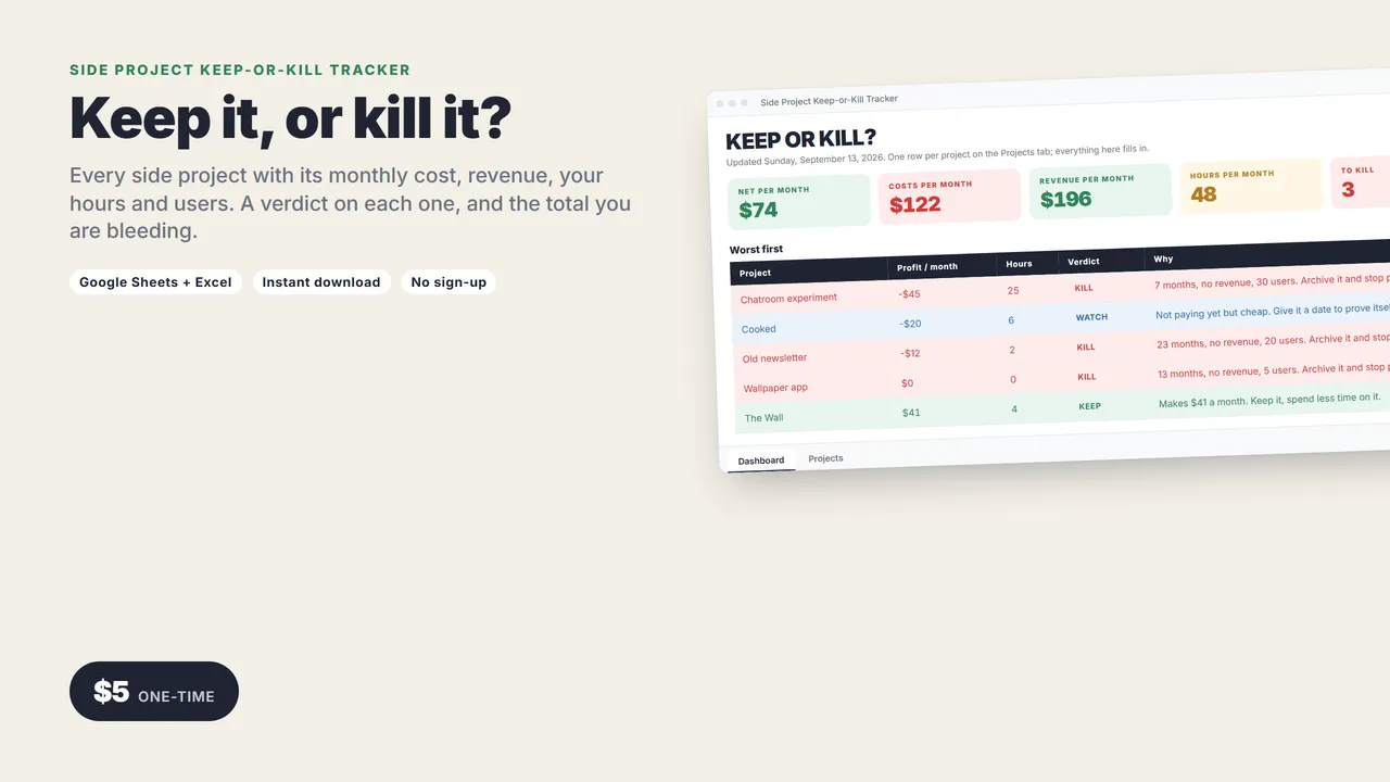 Side Project Keep-or-Kill Tracker cover
