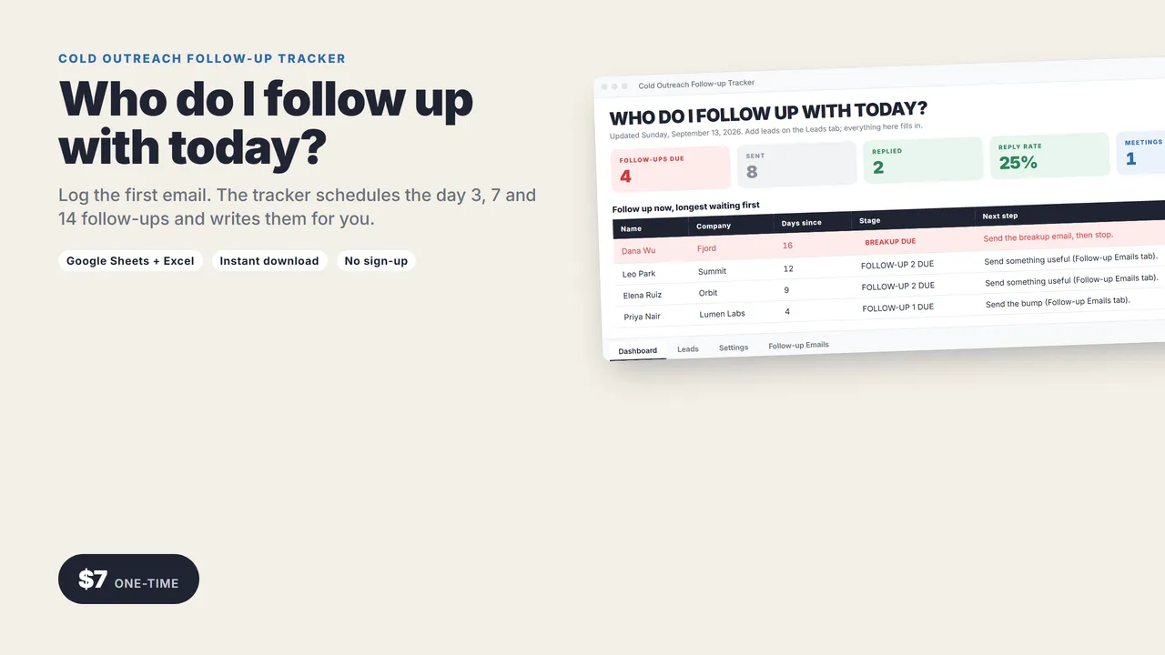 Cold Outreach Follow-up Tracker cover
