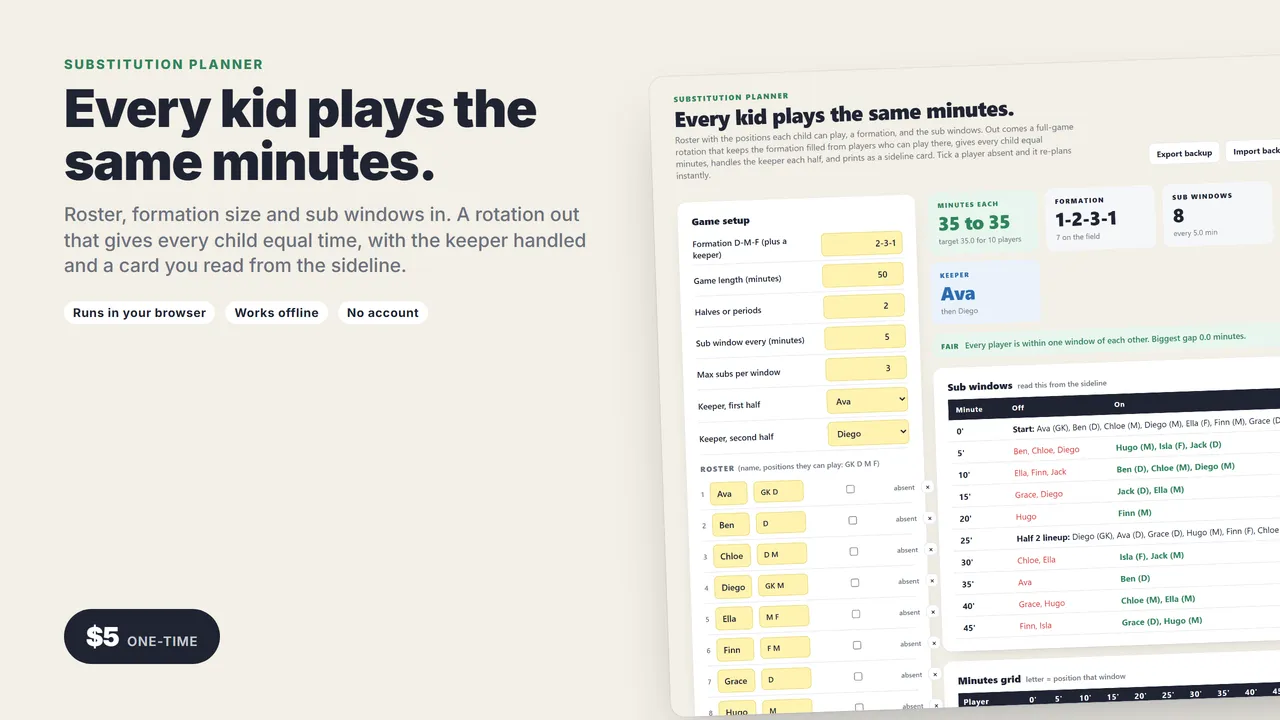 Youth Soccer Substitution Planner cover