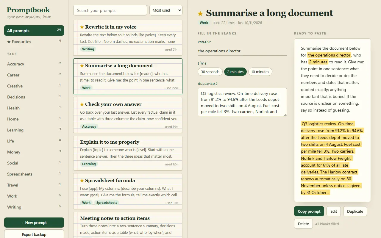 Promptbook screenshot 1