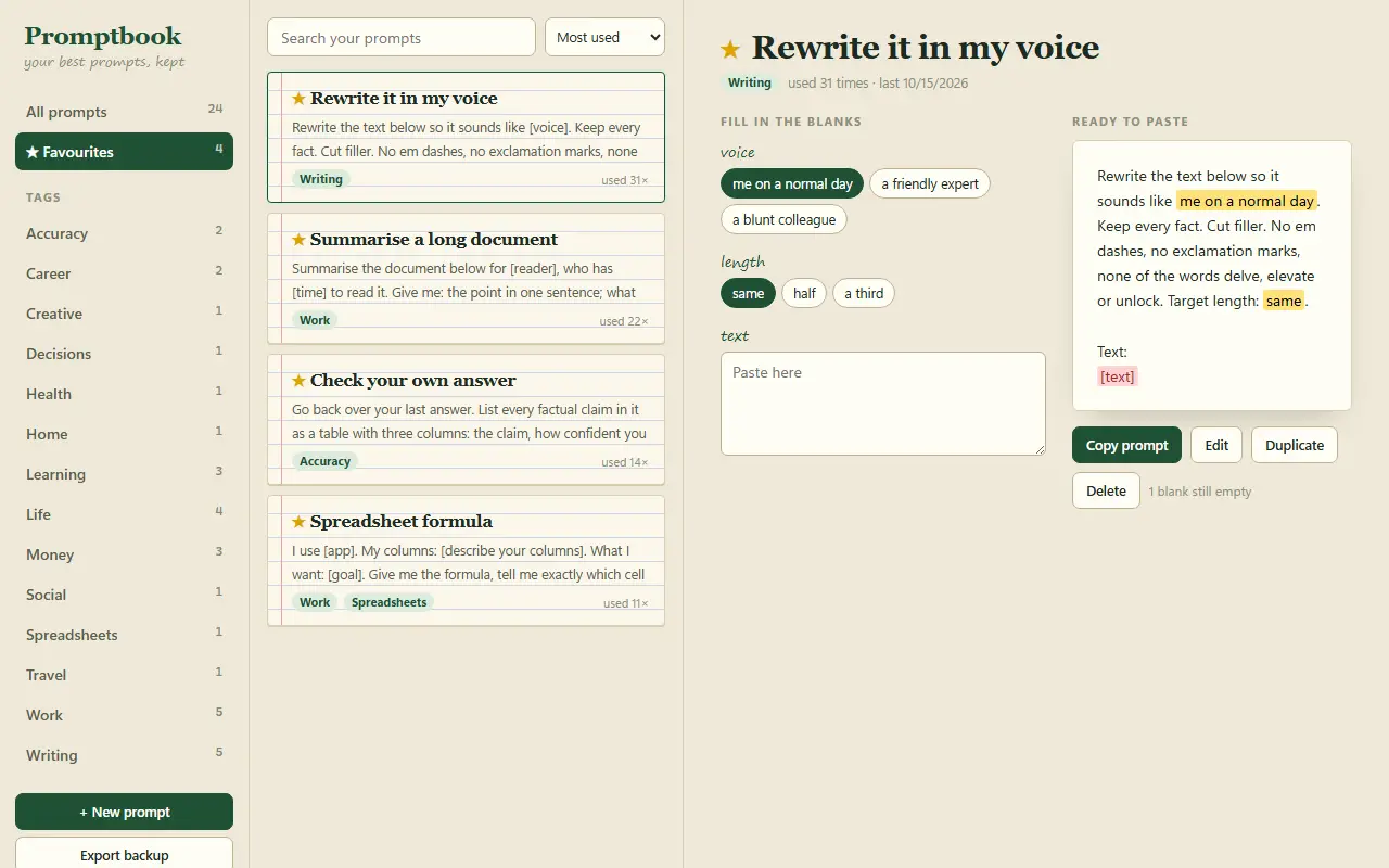 Promptbook screenshot 2